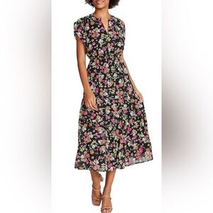 Steve Madden Womens Pink Black Leigh Floral V Neck Maxi Dress Medium